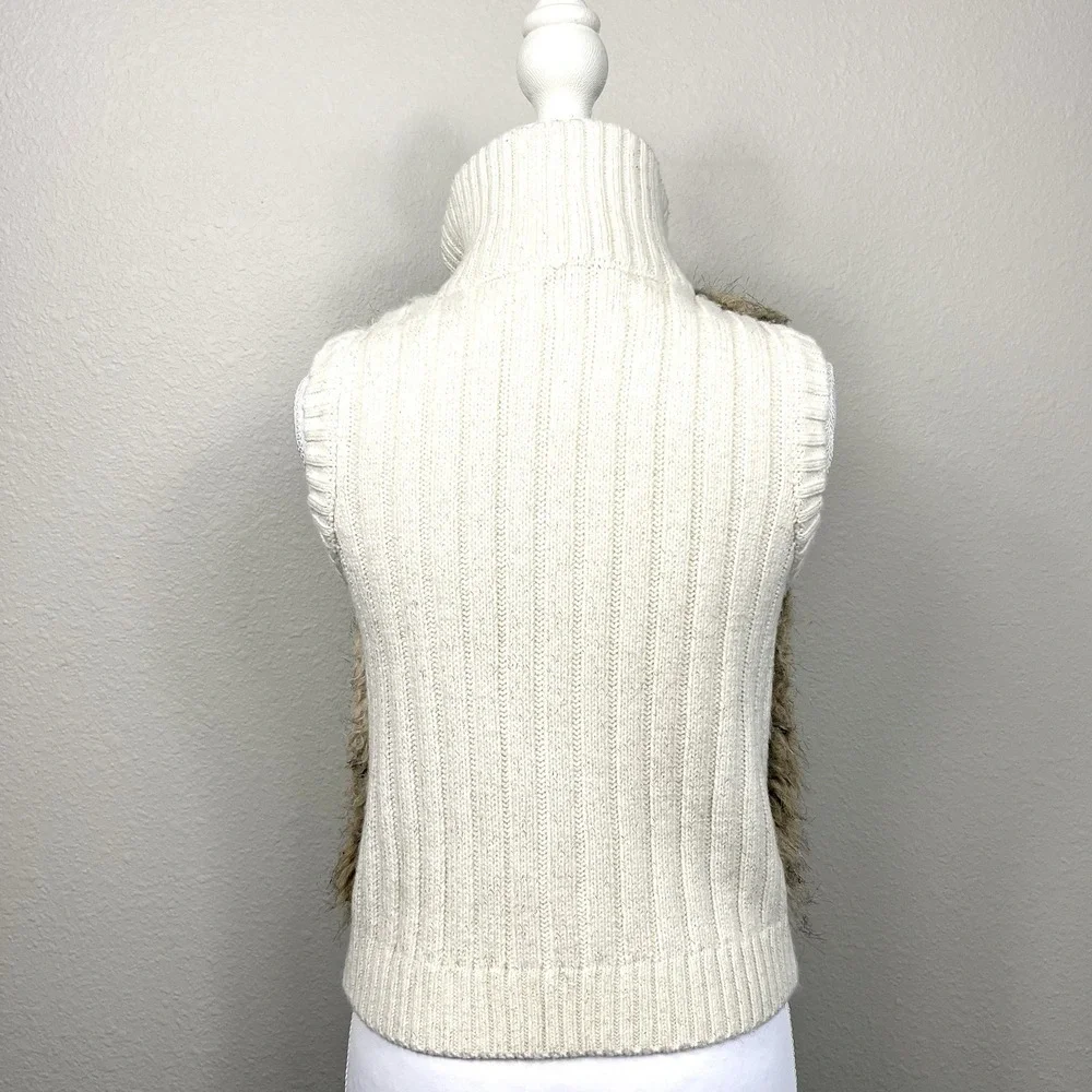 Justice Girls Faux Fur Sweater Full Zip‎ Mock Vest Size 12 Cream Y2K Boho Shaggy